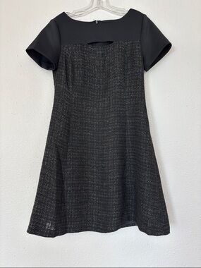 NWT! DKNY Black and Gold Tweed Accent Textured A-Line Midi Dress